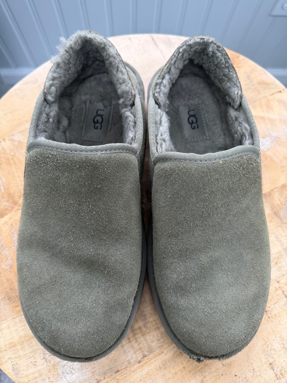 UGG Olive Green Suede Slip-On Shearling Mules
